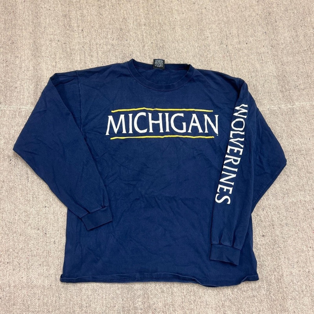 Vintage‎ Michigan Wolverines Shirt Mens Medium Blue 1990s Long Sleeve